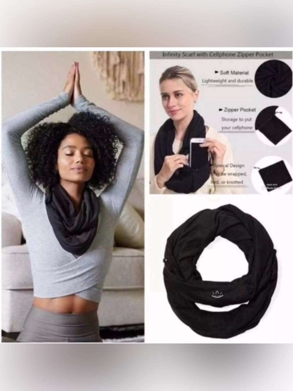 ✨NWT Beyond Yoga Black Pocket Infinity Scarf